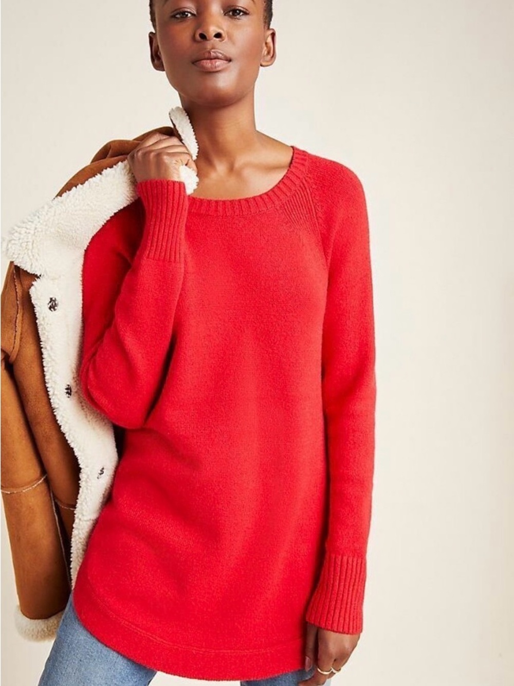 Anthropologie Vibrant Red Scoop-Neck Sweater